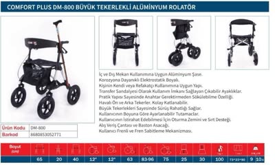 Büyük Tekerlekli Alüminyum Rolatör (Model 8769)